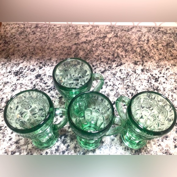 Set of 4 Vintage Coca-Cola Thick Green Glass Mugs with Handle - Picture 6 of 10